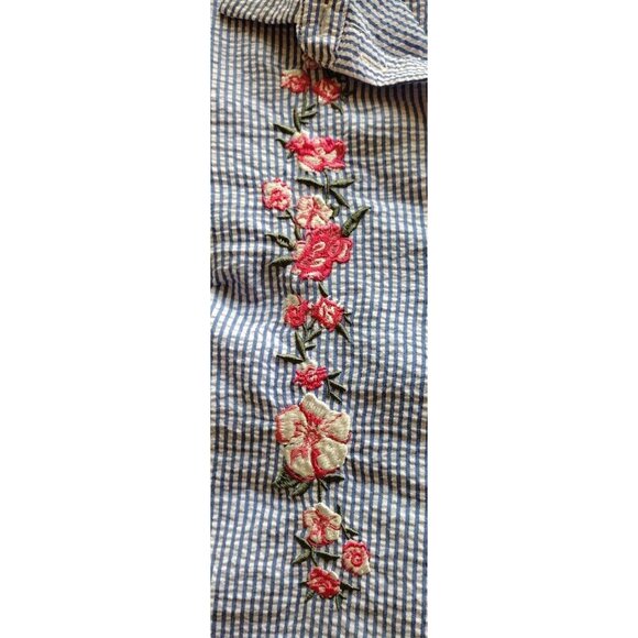 Divided Top 4 Button Up Striped Floral Coastal - Picture 8 of 14